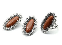 Кольцо Серьги авантюрин имитация размер 18