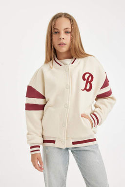 Мягкий пушистый кардиган с толстым внутренним воротником для девочек и принтом