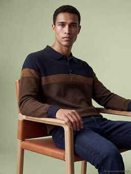 Polo Yaka Renk Bloklu Erkek Sweatshirt