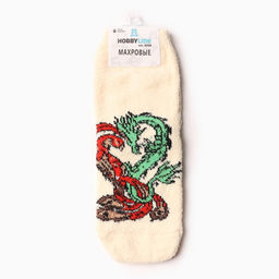 Носки женские махровые «Дракончик и феникс», светло-жёлтые, размер 36-40