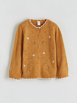 Bisiklet Yaka ?i?ekli K?z ?ocuk Triko H?rka