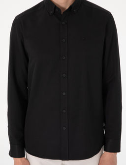 Siyah Oxford Slim Fit Kolay _t_lenebilir G_mlek