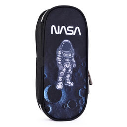 Пенал "NASA" 21x8x5 см, овальный для 50 предметов, с внутренним органайзером-створкой, плотный износостойкий полиэстер с водоотталкивающей пропиткой, на молнии