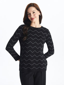 Bisiklet Yaka Desenli Uzun Kollu Kad?n Triko Kazak - Waikiki фото 2