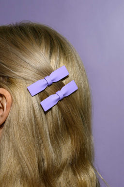 Набор заколок для волос зажим, арт. 71788 / 10 БАНТИКИ (в наборе: 2шт., 6,3 см, черный металл, полиметилметакрилат, цвет: сиреневый, подложка из мелованного картона + ПЭТ-пакет с европодвесом)