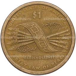 Монета 1 доллар 2010 года (P) США Коренные американцы (Сакагавея)  Великий закон о мире (Стрелы)
