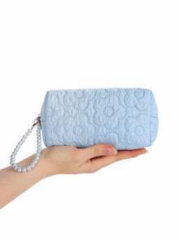 Косметичка женская «Цветочек», ручка из бусин, голубая