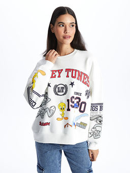 Bisiklet Yaka Bugs Bunny Bask?l? Uzun Kollu Oversize Kad?n Sweatshirt - Waikiki фото 2
