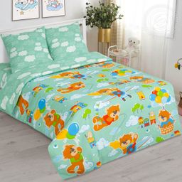 Улётные мишки 1,5 сп./Пододеяльник: 1 шт. - 215*143; Простыня: 1 шт. - 214*150; Наволочка: 2 шт. - 70*70; Бязь детская