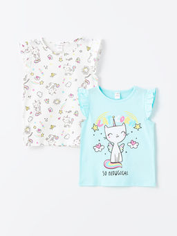 Bisiklet Yaka Kolsuz Bask?l? K?z Bebek Atlet 2li