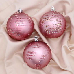 Ёлочные игрушки Джейн пайетки, шары новогодние, d=8 см, набор 3 шт., розовый