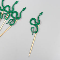 Фигурка - декор на палочке «Зелёная змея», 12.5 см, топперы набор 6 шт.