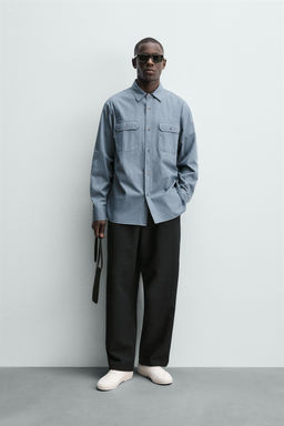 CAMISA LAVADA RELAXED FIT BOLSILLOS / Azul / ?ndigo