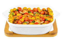 Блюдо д/зап и серв 31,5*25,6*12,5 см 2 л "Розы" + стекл крышка на дер подставке