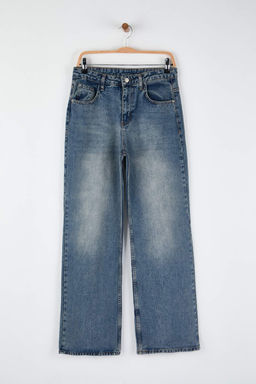 Koyu Mavi Yuksek Bel Wide Leg Palazzo Jeans TWOAW26JE00269 - Trendyolmilla фото 5