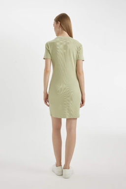 Мини-платье Bodycon с круглым вырезом в рубчик и короткими рукавами - Defacto фото 5
