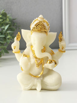Фигурка песчаник «Ганеша - мудрость и благополучие», белый с золотом, 8×13×18.5 см