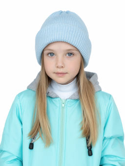 Шапка вязаная двухслойная светлоголубая