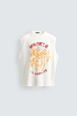 CAMISETA TANK PUNTO LAVADO ESTAMPADO / Blanco roto