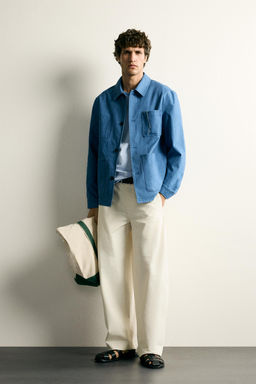 SOBRECAMISA LAVADA REGULAR FIT BOLSILLOS / Azul