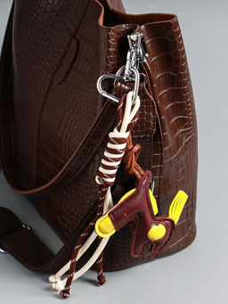 Брелок для ключей на карабине кожзам, текстиль «Лошадка с сердечком», с узлом, на сумку, рюкзак, 26×10×1.5 см