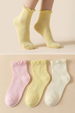 Sar?-Pembe 3lu Pamuklu Jakar Orme Corap THMSS26CO00024