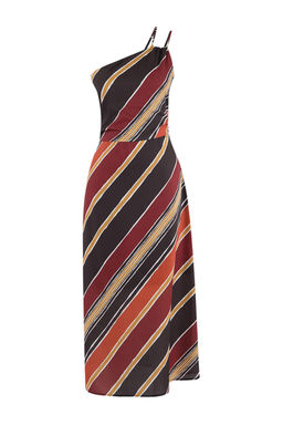 Cok Renkli Cizgili Maxi Dokuma Elbise TWOSS26EL00233