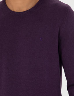 Mor Slim Fit Bisiklet Yaka Basic Triko Kazak