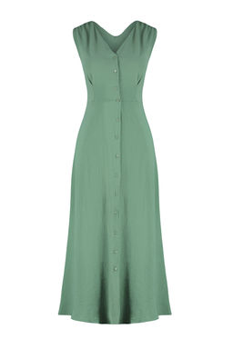 TRENDYOLMILLA Siyah Dugmeli Kolsuz Midi Dokuma Gomlek Elbise TWOSS24EL00442 фото 7