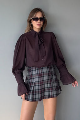 Bordo Baglama Detayl? Hafif Transparan Yumusak Hisli Boho Gomlek TWOAW26GO00111