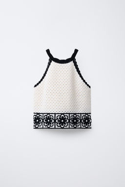 FLORAL HALTER NECK CROCHET KNIT TOP