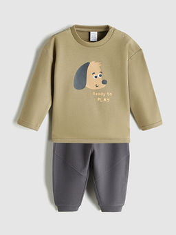 Bask?l? Erkek Bebek Sweatshirt ve E?ofman Alt 2li