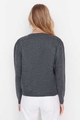 Antrasit Yumusak Dokulu Mucevher Dugmeli Ceket Gorunumlu Triko H?rka TWOAW22HI0044