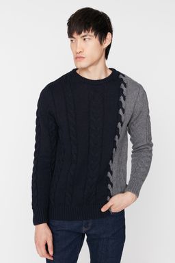 TRENDYOL MAN Limited Edition Antrasit Slim Fit Yunlu Bisiklet Yaka Sac Orgu Triko Kazak TMNAW22KZ2079 - Trendyolmilla фото 3