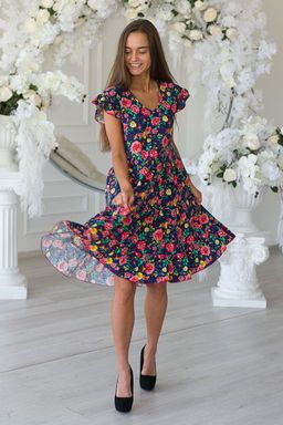 Платье женское из кулирки Люси красно-желтые цветы - Амадэль фото 10