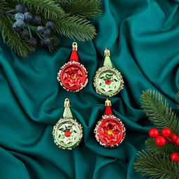 Елочные игрушки 4 шт. Фонарик Сказка 58 см, зелёный/красный