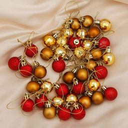 Ёлочные игрушки Малышки в шарике, шары новогодние, d=2.5 см, набор 40 шт., красный/золотистый