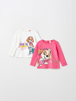 Bisiklet Yaka Uzun Kollu Paw Patrol Bask?l? K?z Bebek Ti??rt 2li