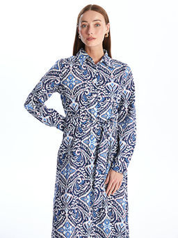 Desenli Uzun Kollu Kad?n G?mlek Elbise