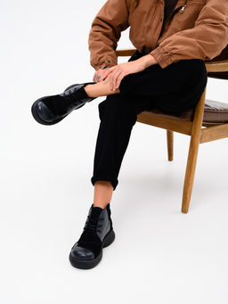 Ботинки 305.927bl.Вакса черная+черная замша/байка