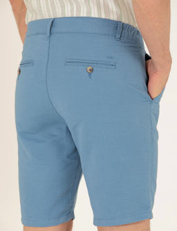 Koyu Mavi Slim Fit Keten Kar___ml_ Beli Lastikli Bermuda _ort