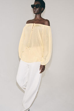 BLUSA CON LINO ZW COLLECTION / Amarillo pastel - Zara фото 5