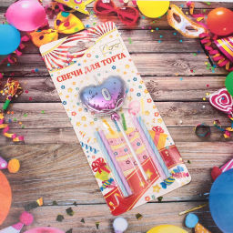 Цена за 2 шт. Свечи для торта Цифра Воздушное сердце "0" (свечи 8 см, сердце 5*13 см)