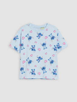 Stitch Bask?l? K?z ?ocuk ?ortlu Pijama Tak?m?