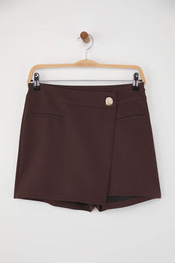 Koyu Kahverengi Dugme Detayl? Mini Sort Etek Sort & Bermuda TWOAW26SR00027
