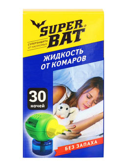 Цена за 2 шт. Дополнительный флакон-жидкость от комаров SuperBAT, 30 ночей, 30 мл