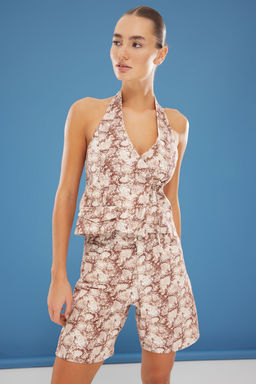 Trendyolmilla Cok Renkli Y?lan Desenli Crop Dokuma Bluz TWOSS25BZ00099