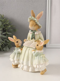 Фигурка полистоун «Мама зайка с дочками: чтение сказок», зелёный, 14×9.5×18.5 см