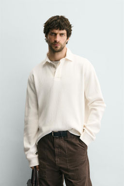 CONTRAST WAFFLE-KNIT RUGBY POLO SHIRT - Zara фото 2