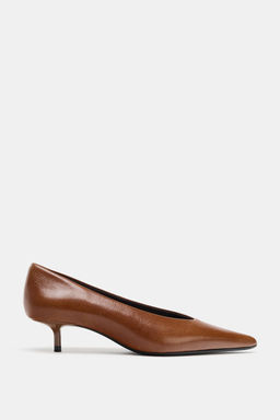 LEATHER KITTEN HEEL SHOES - Zara фото 4